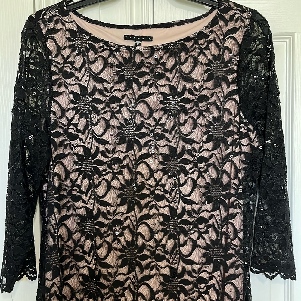 Tiana B Sheer & Stretchy Sparkly Lace Evening Party Dress